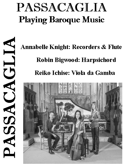 PASSACAGLIA an early music trio playing Baroque music at Boston Grammar School on 21 February 2023 at 7.20 pm.  Tickets are £12 and may be purchased in advance or at the door.  To purchase in advance please call 01205 366018 or email bostonconcertclub@gmail.com; Children and Students may attend the concert free of charge.  Ample parking is available via the Rowley Road entrance PE21 6JE.
